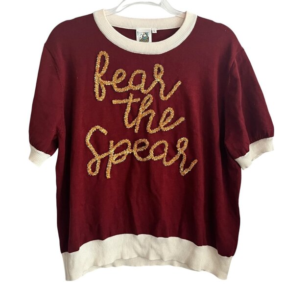 QUEEN OF SPARKLES FLORIDA STATE FEAR THE SPEAR SHORT SLEEVE SWEATER LARGE GARNET - Picture 1 of 6
